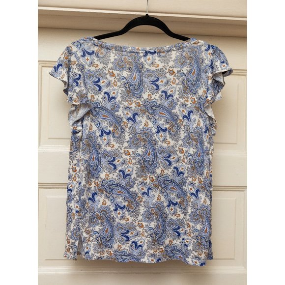 H&M Flowy Short Sleeve Paisley Blue Tee - Picture 2 of 4